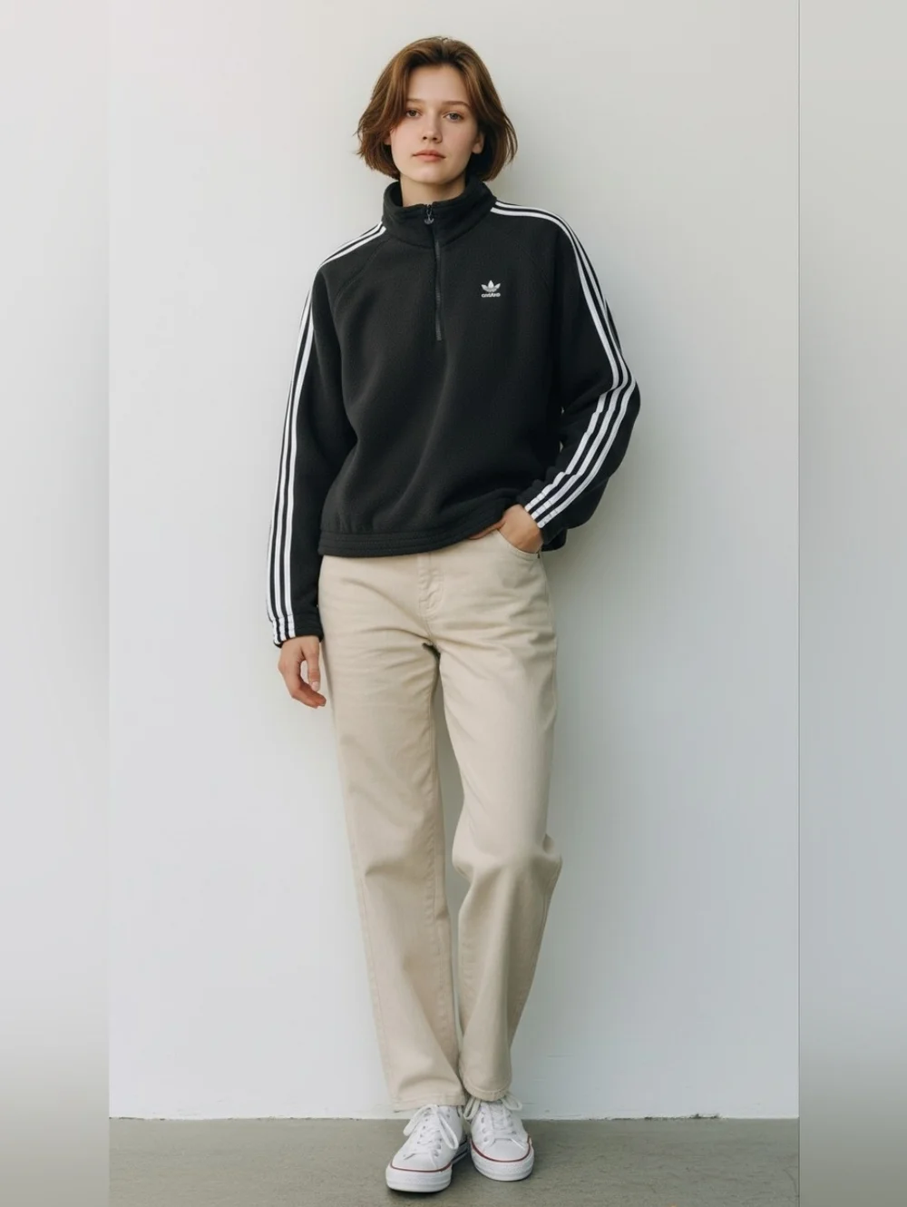 adidas Black Fleece PrimeGreen Quarter-Zip Jacket with White Stripes Size Small - Picture 1 of 6